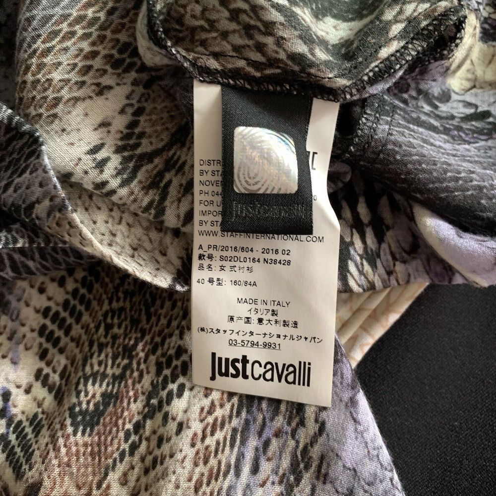 Just Cavalli Snakeskin Print Long Sleeve Blouse 40 Sm Ruffle V-Neck Purple Gray - Picture 8 of 8